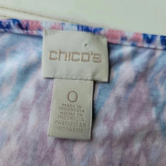 Chico’s Pastel Ikat Print Keyhole Short Dress Warm Multi Size 0 Small Blue Pink - Picture 7 of 12